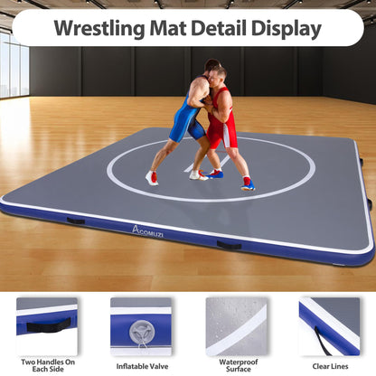 ACOMUZI Inflatable Wrestling Mat 13FT/10FT/5FT, Portable Jiu Jitsu Mats Wrestling Mat for Home, Outdoor or Indoor Training Mat for Water Yoga, Gymnastics, BJJ, MMA (Gray+Blue, 13FTx13FT×4inch)