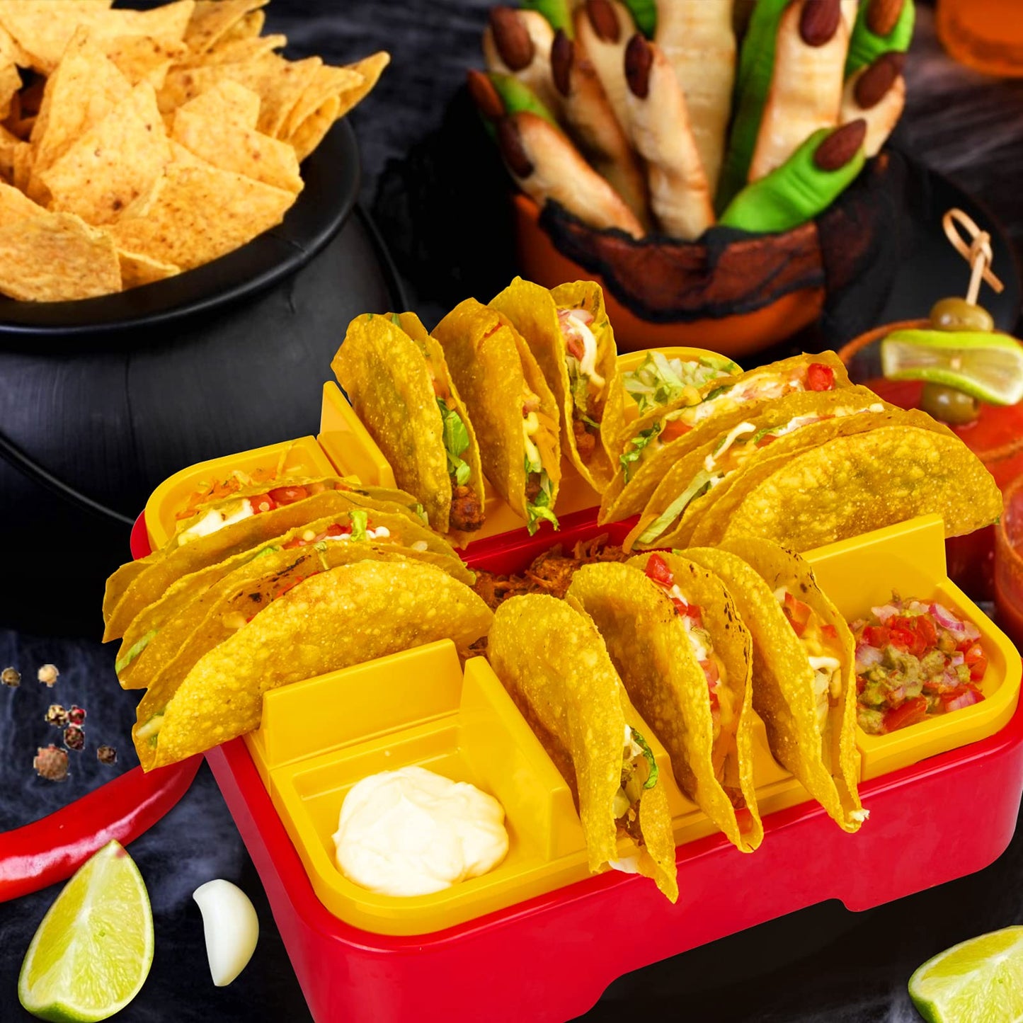 QINOL Taco Holder Stand, Taco Bar Serving Set for a Party 4 Taco Holders Nachos Tortilla Taco Serving Platter Stackable Tuesday Kit, Taco Night