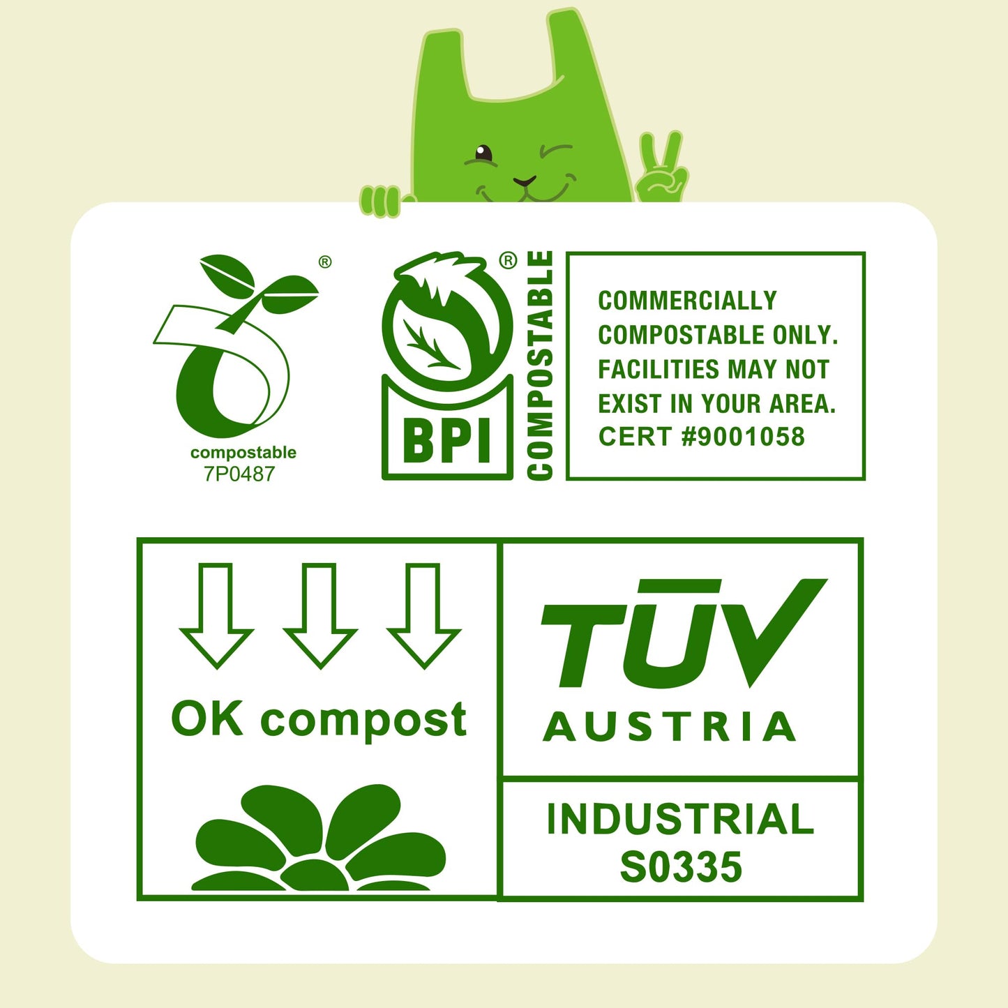 2.6 Gallon Compostable Trash Bags (100 Count) — Thick 0.7 Mil Small Compost Bin Liners — Leak-Resistant Plant-Based Food Scrap Bags for Countertop Kitchen Compost Pails — ASTM D6400 BPI Certified