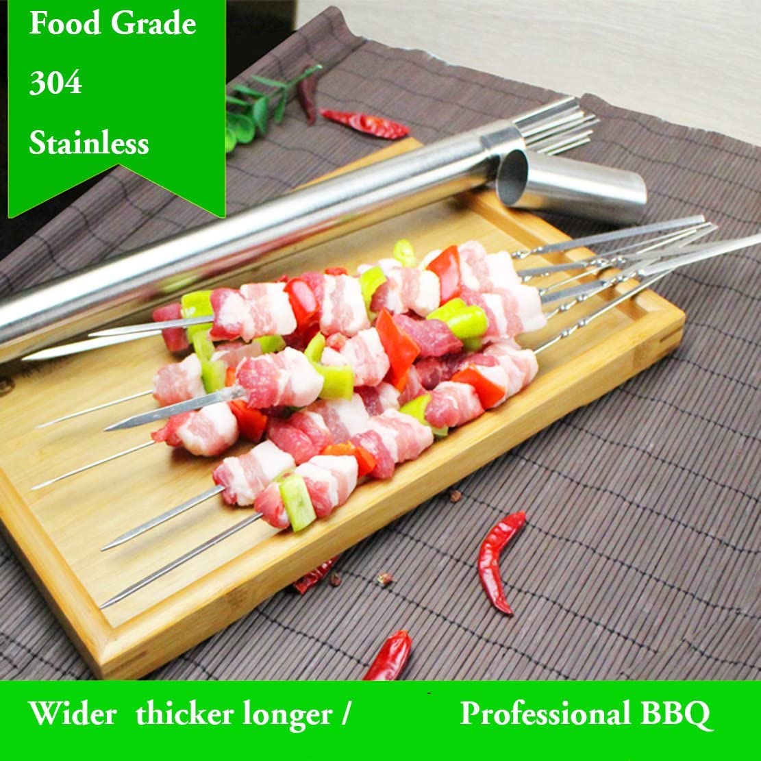 Killer's Instinct Outdoors Flat Metal Grilling Skewers Wider Thicker Stainless Steel Reusable BBQ Sticks Barbecue Skewers 14’’0.16’’0.05’’ Set of 24 Barbecue Metal Kebab Sticks For Grill