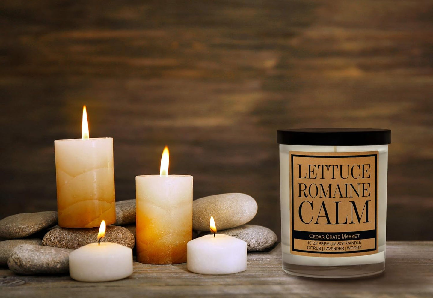CEDAR CRATE MARKET Lettuce Romaine Calm Scented Soy Candle, 10 Oz. Glass Jar, Citrus, Lavender, Woody