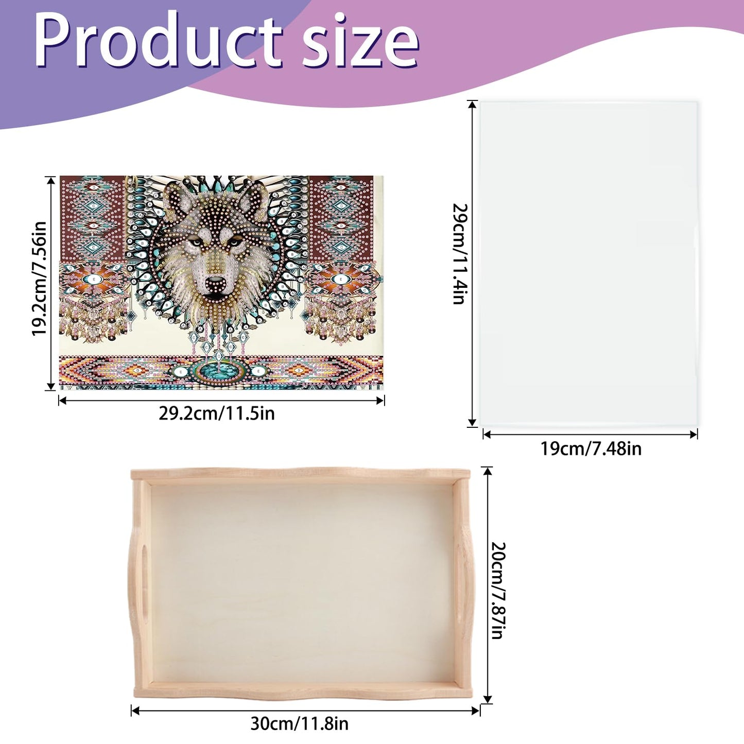 JISHSHAY Diamond Art Serving Tray Diamond Painting Food Tray Gem Art Serving Platter Gem Painting Mosaic Kits for Adults DIY Kits for Adults, with Wood Handle 20×30cm/7.87×11.81in, Wolf