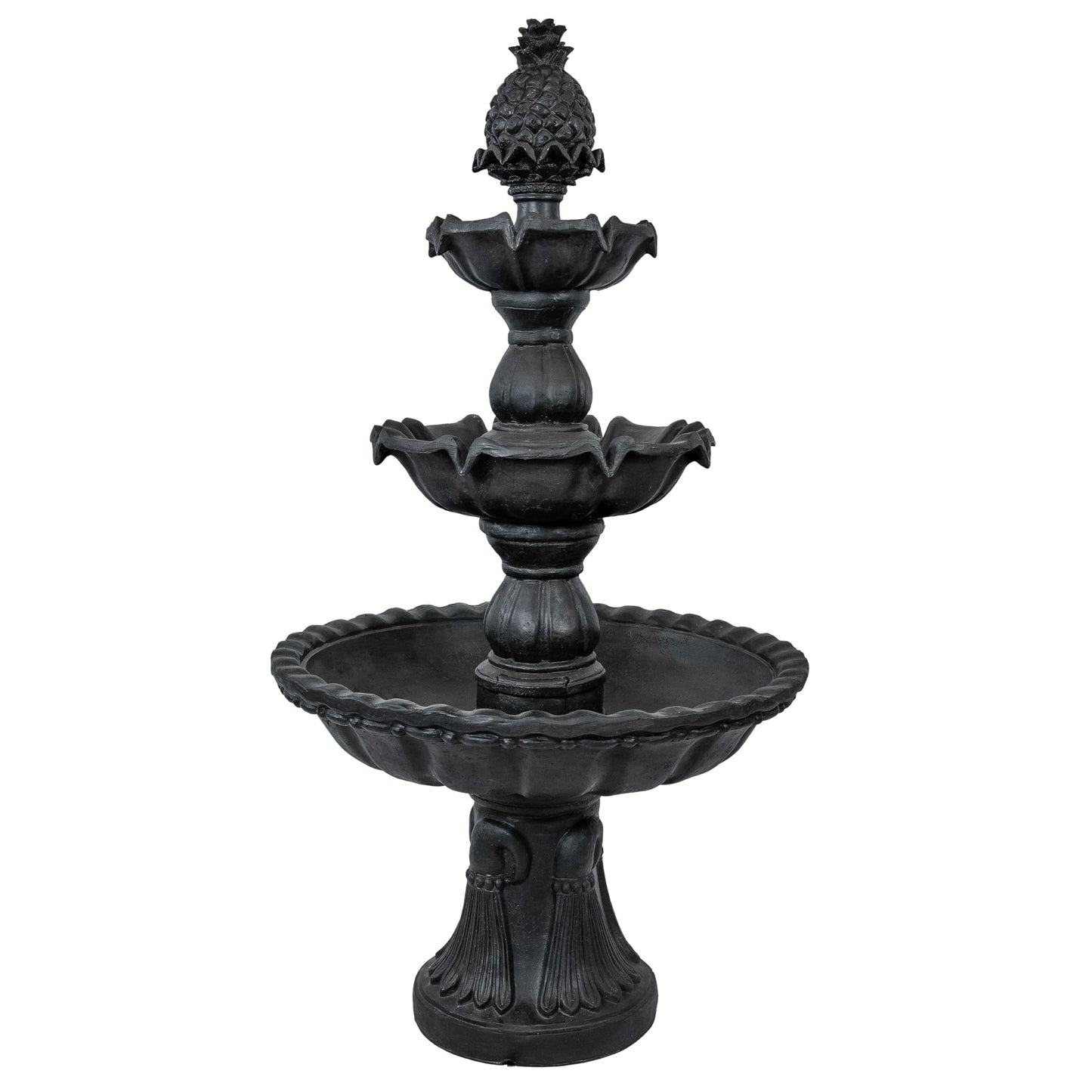 Sunnydaze 57" H Welcome 3-Tier Water Fountain - Large Electric Water Fountain with Pineapple Topper for Garden, Patio or Yard - Deep Espresso