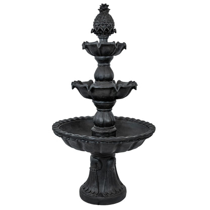 Sunnydaze 57" H Welcome 3-Tier Water Fountain - Large Electric Water Fountain with Pineapple Topper for Garden, Patio or Yard - Deep Espresso