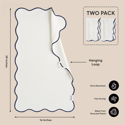 RECYCO Waffle Kitchen Towel Set of 2 - Quick Dry Microfiber Sustainable Dish Towels - Ultra Absorbent Reusable Cleaning Tea Towels - Lightweight Hand Towels,16”x 28”, Navy Blue