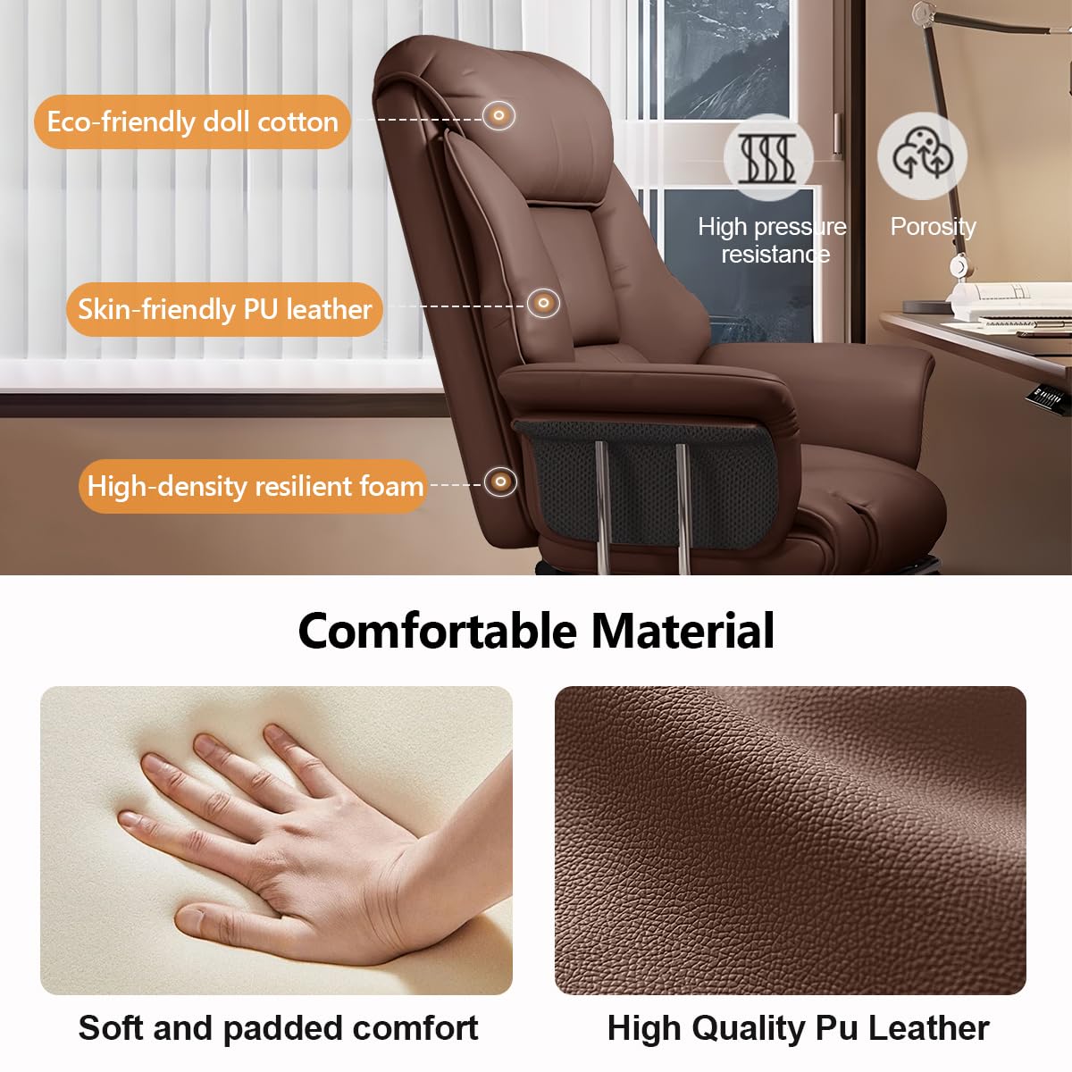 SJZNOI Big and Tall Office Chair Wide Seat Ergonomic Leather Executive Desk Chair with Leg Rest, Heavy-Duty 550 lbs Adjustable Height Computer Gaming Chairs