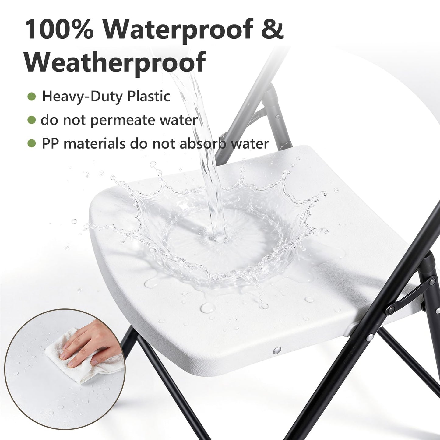 MAKE CHANGES Folding Chairs 12 Pack, Outdoor Folding Chairs for Outside Indoor, Portable 350 lbs Capacity Heavy Duty Plastic Metal Foldable Chairs Commercial Seating for Picnic, Party, Patio, White