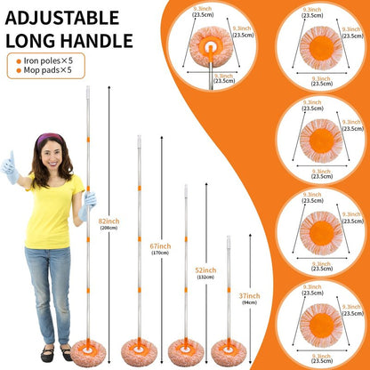 360 Rotatable Adjustable Wall Mop with 5 Mop Heads, 78 Inch Wall Cleaner for Floor, Ceiling & Baseboard