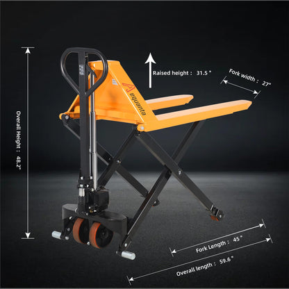 Aequanta Manual Scissor Pallet Jack Truck High Lift Hand Truck (Yellow 48 x 27 Inch)