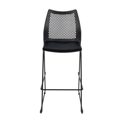Flash Furniture Hercules Stacking Bar Height Stool with Vented Backrest and Black Powder Coated Steel Sled Base with Integrated Footrest, Commercial Portable Stool, Set of 3, Black