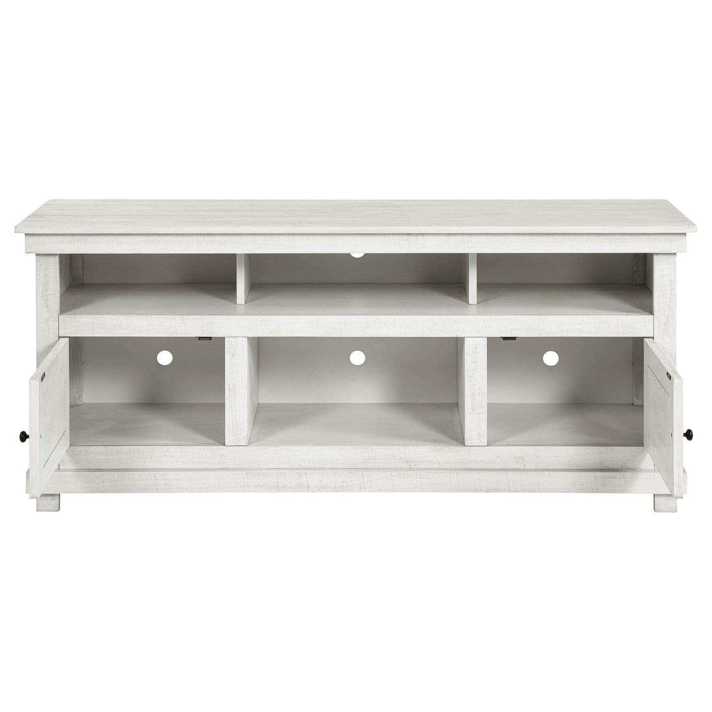 Coaster Home Furnishings - Payne - Wood - TV Stand with Two Door Cabinets, Shelves, Roughhewn Details and Farmhouse Style - Living Room - 60-Inch - Distressed White - 710052