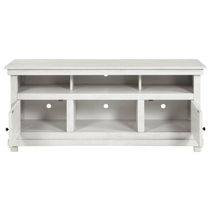 Coaster Home Furnishings - Payne - Wood - TV Stand with Two Door Cabinets, Shelves, Roughhewn Details and Farmhouse Style - Living Room - 60-Inch - Distressed White - 710052