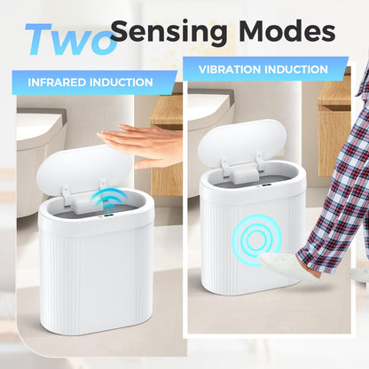 jinligogo 2 Pack 5 Gallon Bathroom Trash Can with Lid, Automatic Motion Sensor White Trash Can, Touchless Slim Waterproof Garbage Bin for Kitchen, Bedroom, Office, and Bathroom