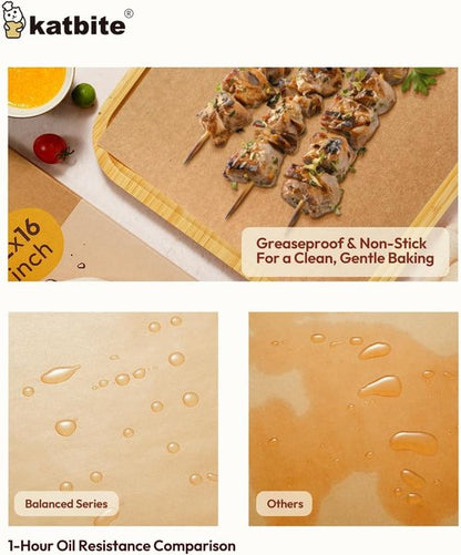 Katbite Parchment Paper Sheets - 220 Pcs Unbleached Non-Stick Baking Paper, 12x16 Inches | Perfect for Baking & Air Frying