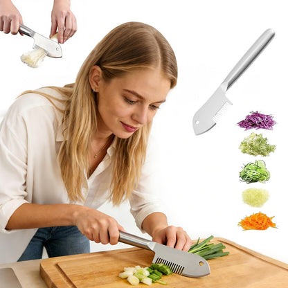 Stainless Steel Multi-Purpose Julienne Peeler, handheld peeler shredder, quick vegetable slicer for kitchen. Comfortable handle and hanging holes, suitable for fruits, vegetables, and herbs. (1)