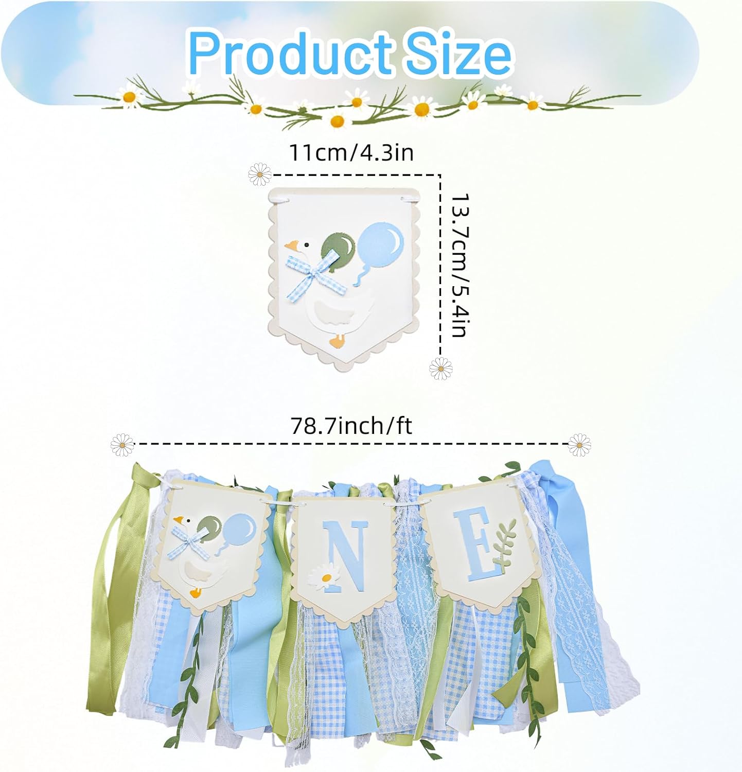 1st One Silly Goose High Chair Banner - Rustic Blue Ribbon Tassel Garland, NO DIY Required, Birthday Decoration