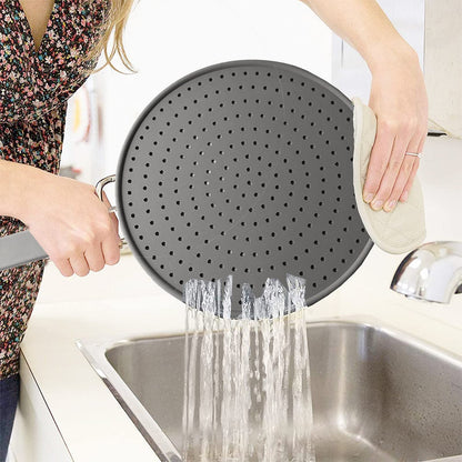 Silicone Splatter Screen Pan Cover 11", Heat Insulation Cooling Mat, Strainer, Drain Board, Oil Splash Guard for Frying Pan, Non-Stick, Heat Resistant Universal Pan Cover