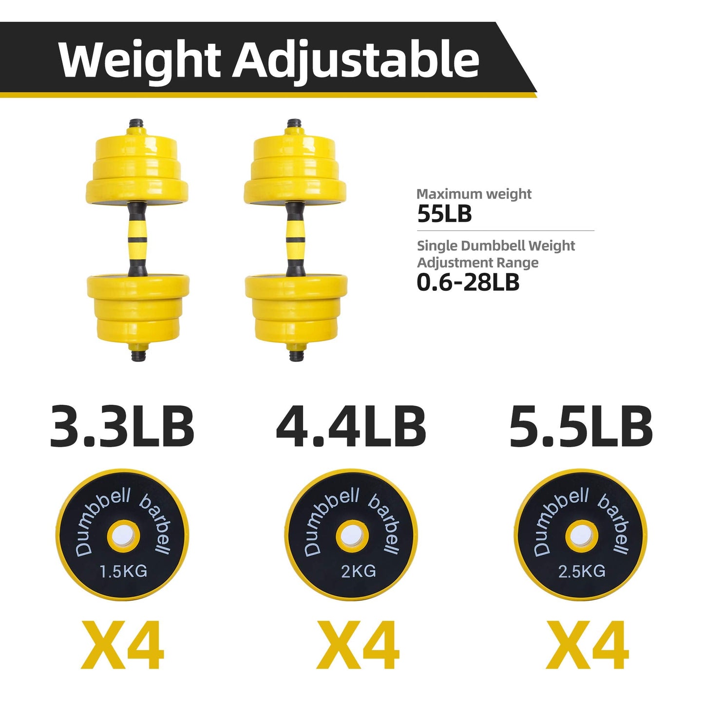 Nice C Weights, Dumbbell Set, Kettlebells, Adjustable Dumbbells, Barbell Weight Set, 20-40-50-70LB 3-in-1 set, Non-Slip, All-purpose