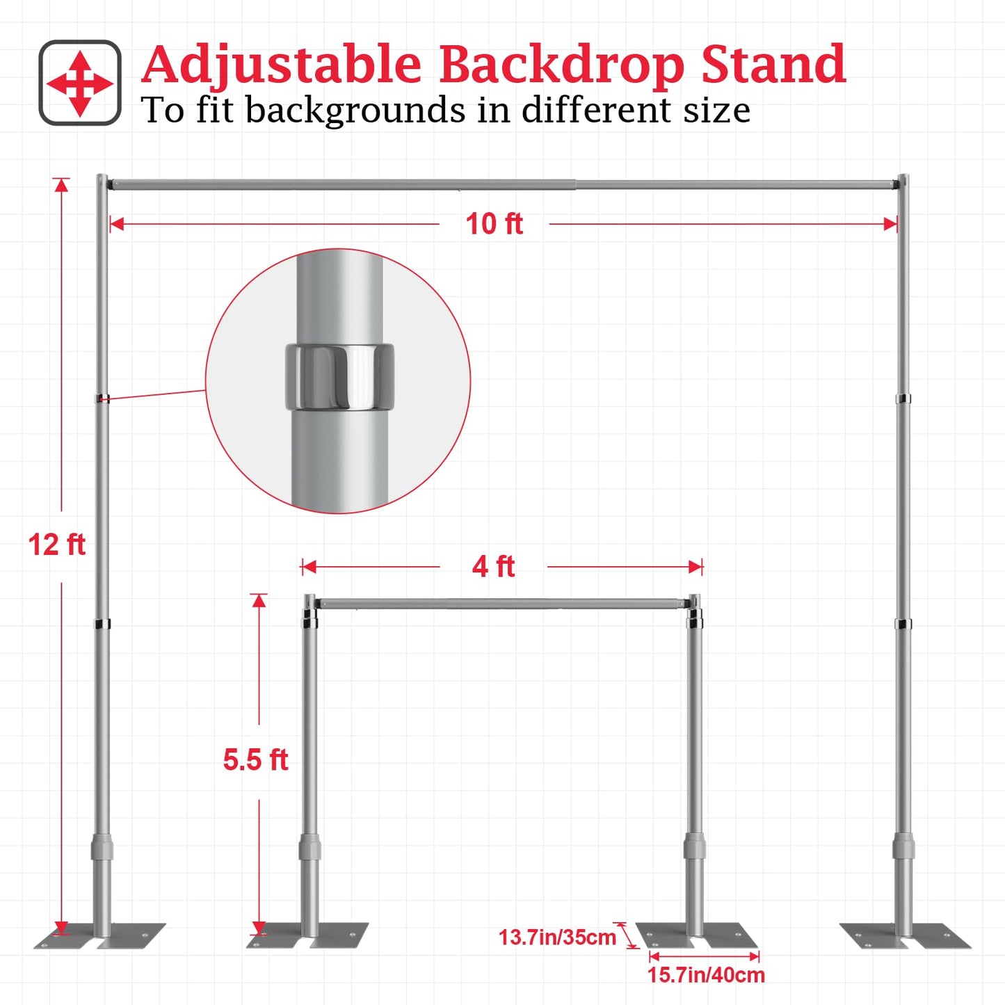 EMART Pipe and Drape Backdrop Stand Kit, 12ftx10ft Heavy Duty Adjustable Photo Background, Metal Frame with Flat Base for Wedding, Birthday Party, Banquet Decorations