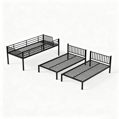 Bellemave Twin Triple Bunk Bed for Kids, Teens,Adults, Metal Twin XL Bunk Beds for 3, 3 bunk Bed for 3 Kids, Adults（Heavy Metal, Black）