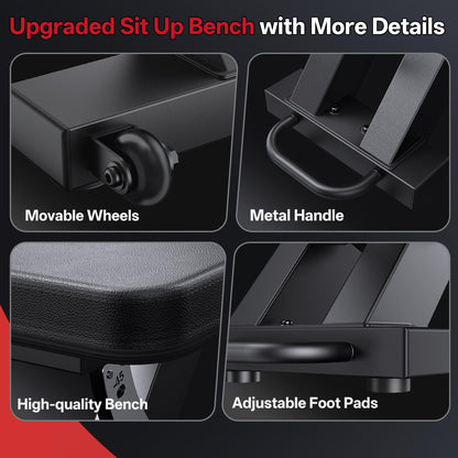 JOROTO Adjustable Sit-Up Weight Bench, 1500 lb Capacity Decline Ab Workout Bench, Heavy-Duty Flat/Incline Bench for Home Gym Strength Training