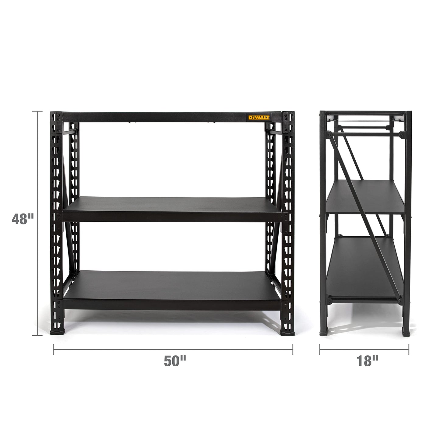 DEWALT 41658 DXST4500BLK 3-Shelf Industrial Storage Rack with Laminate Deck - 50”W x 18”D x 48”H, Black