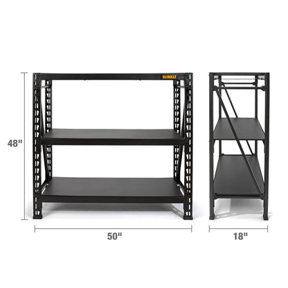 DEWALT 41658 DXST4500BLK 3-Shelf Industrial Storage Rack with Laminate Deck - 50”W x 18”D x 48”H, Black