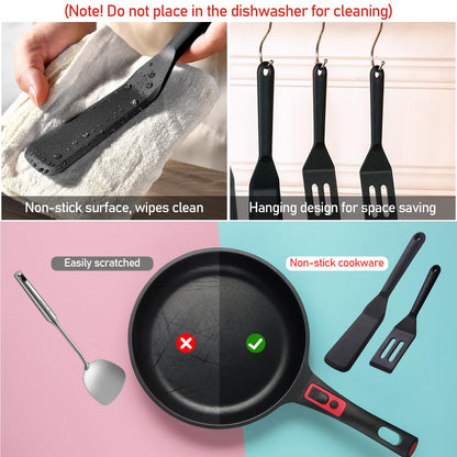 KIBBEH 3 Pack Heat Resistant Silicone Slotted Cooking Spatula Set, Multipurpose BBQ Clamp for Gripper Bread Clip, Fried Steak Clamp, Flipping Fish, Toast Salad Tongs