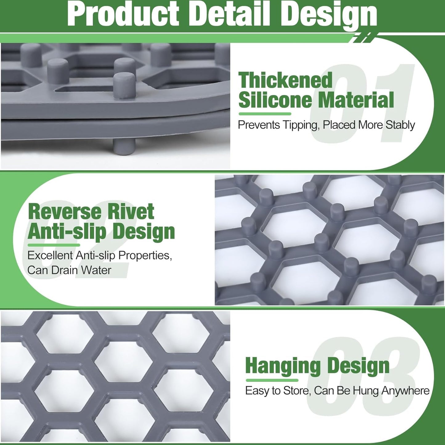 Sink Protectors Mat - 25.79"x13.98" Kitchen Sink Pad for Bottom of Basin for Protection of Stainless Steel and Tableware, Farmhouse Rubber Basin Mat Protector with Center Drain - Light Gray