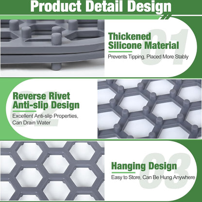 Sink Protectors Mat - 25.79"x13.98" Kitchen Sink Pad for Bottom of Basin for Protection of Stainless Steel and Tableware, Farmhouse Rubber Basin Mat Protector with Center Drain - Light Gray