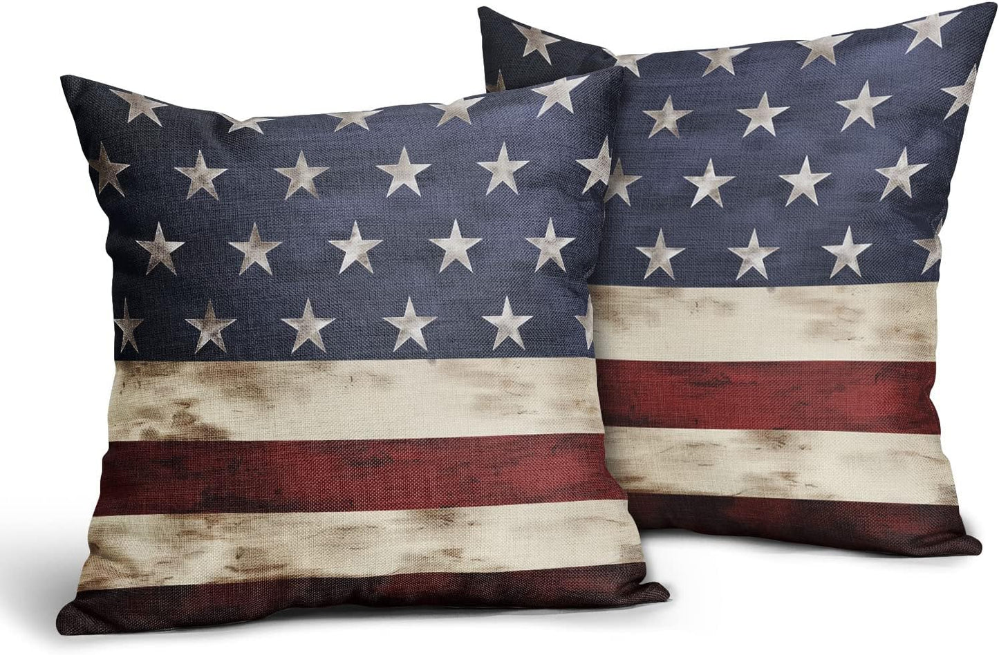 Independence Day American Flag Throw Pillow Covers, Set of 2, 18X18 Inches, Patriotic Stripes for Home Decor