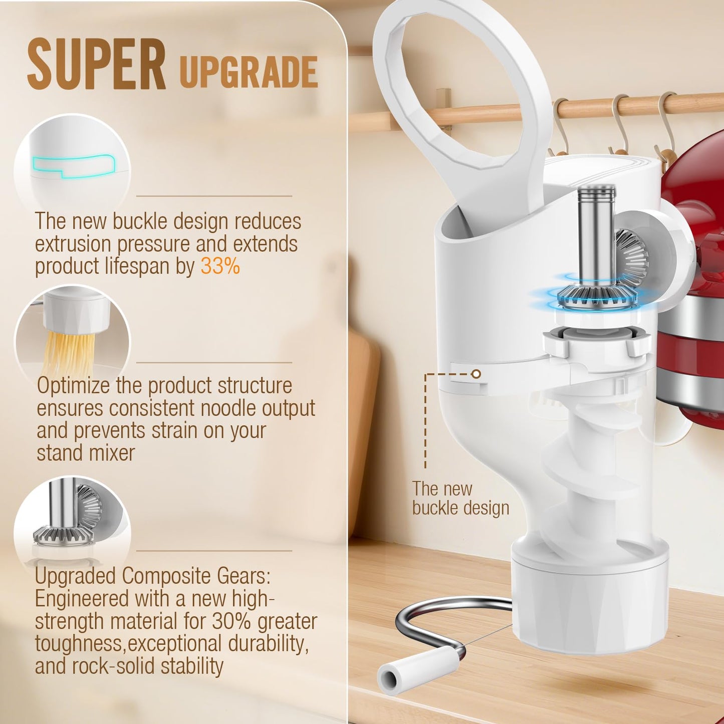 Pasta Maker Attachment for KitchenAid Stand Mixer, 7 Interchangeable Pasta Plates, Makes Spaghetti, Fusilli, Macaroni, Bucatini & Rigatoni, New Buckle Design Pasta Press with Storage Case by Fedowal