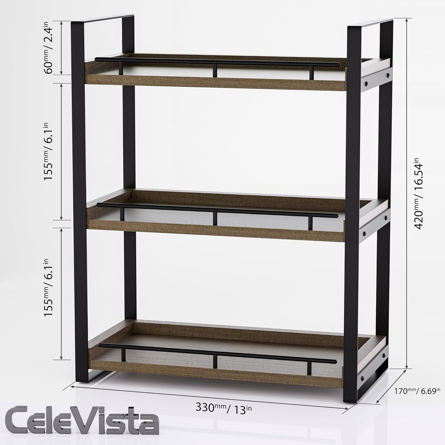 Counter 3 Countertop Bathroom Organizer, Tier Wood Shelf for Vanity, Skincare, Makeup, Kitchen Coffee and Sink Storage