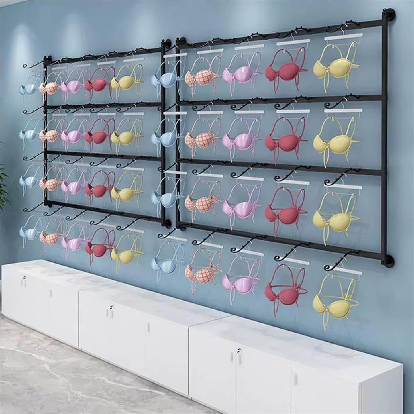 Wall-Mounted Underwear Display Stand, Clothing Store Boutiques Retail Lingerie Garment Rack, Metals, Commercial Shelves Clothes Rod, for Lingerie Socks Bra Panties(Black,120 * 120cm)