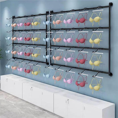 Wall-Mounted Underwear Display Stand, Clothing Store Boutiques Retail Lingerie Garment Rack, Metals, Commercial Shelves Clothes Rod, for Lingerie Socks Bra Panties(Black,120 * 120cm)