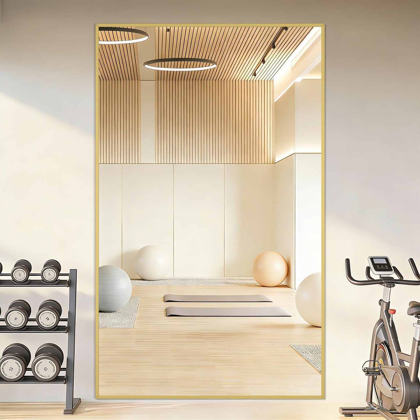 Mirrorons 76"x44" Oversized Full Length Mirror, Floor Standing or Wall Mounted with Hanging Kit, Shatterproof Tempered Glass Mirror for Living Room, Bedroom, Dressing Room, Gym (Gold)