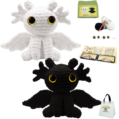 LuNuaFvy Crochet Kit for Beginners, Adults & Kids, Complete Animal Starter Kit to Make 2 Amigurumi Dragons,DIY Gift with Easy-to-Follow Book & Video Tutorial, Soft Yarn, 2 Bags