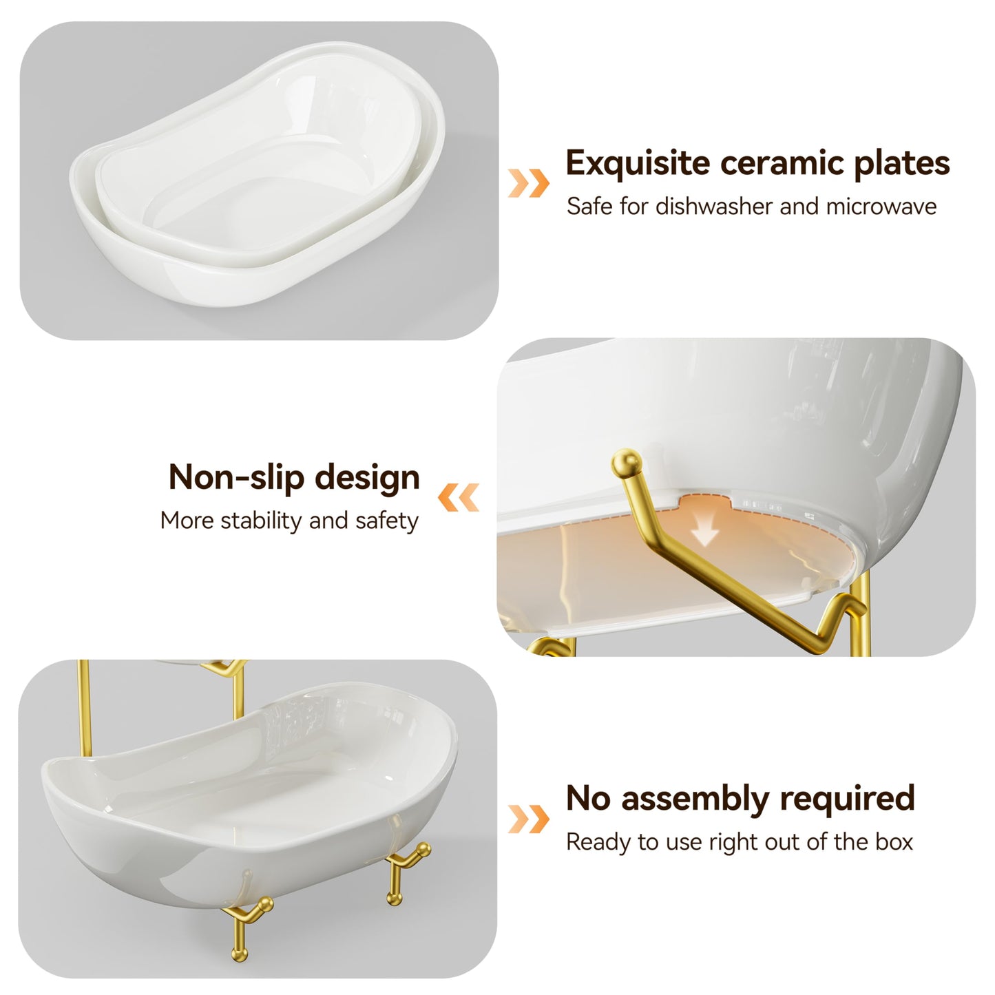 Josmimic 2 Tier Ceramic Fruit Bowl for Kitchen Counter – Fruit Basket with Gold Metal Stand, Holder for Snacks, Nuts, Cakes, Desserts, Bread, Candy Storage