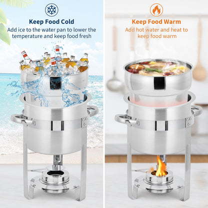 Commercial 11QT Soup Chafer Set, 4 Pack Stainless Steel Round Food Warmers Set with Pot, Notched Lids & Fuel Containers, Soup Warmers Ideal for Buffet Service & Event Catering
