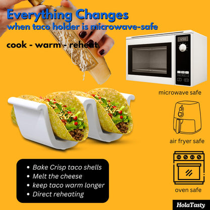 HolaTasty Taco Shell Holder Ceramic, Taco Gifts for Thanksgiving Christmas - Taco Holders Set of 2, Dual Taco Stand for Plates - Hold Street/Hard Shells, Mini Taco Night Accessories for Taco Lovers