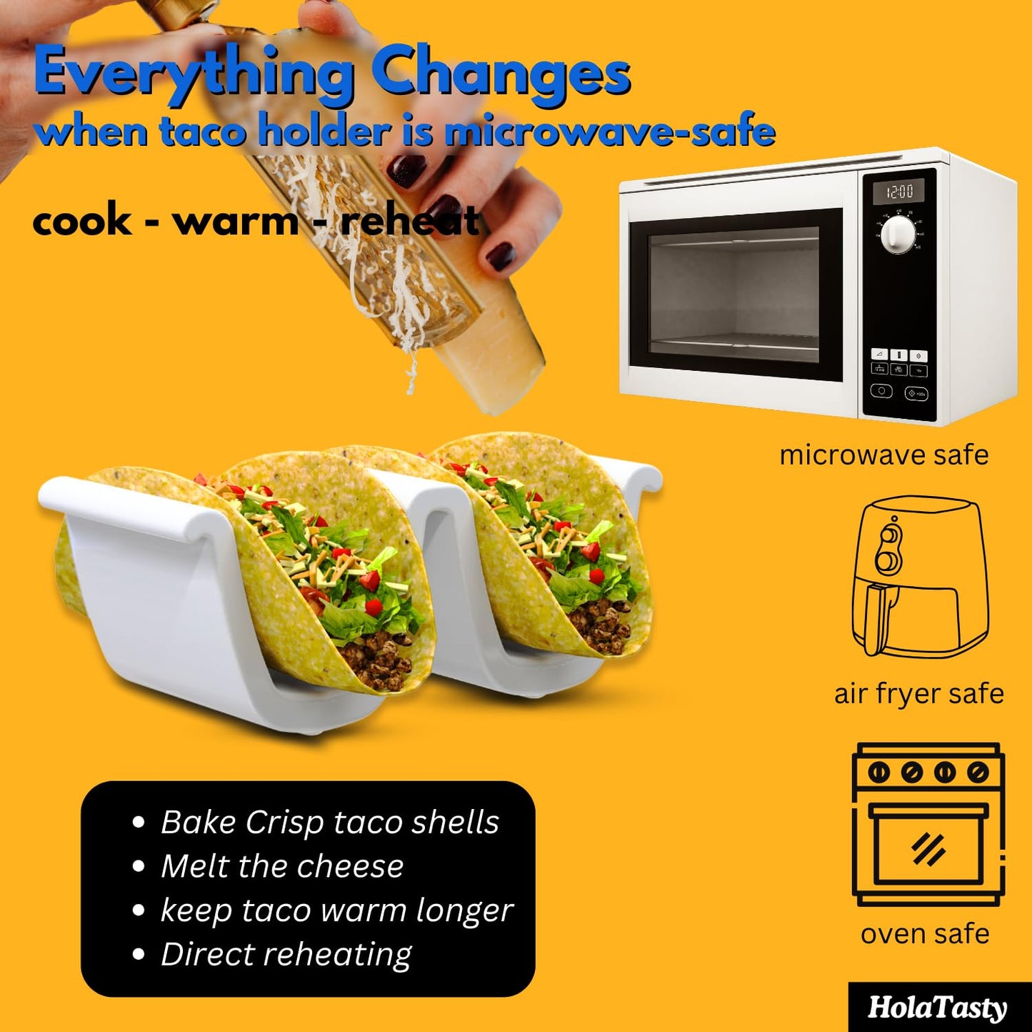 HolaTasty Taco Holders Set of 4 Ceramic, Dual Taco Stand for Dinner Plate - Compact Taco Rack 2-Slot for Hard Shell Tacos, Tuesday Taco Server Mini Taco Holder, Taco Heater for Microwave Oven, White