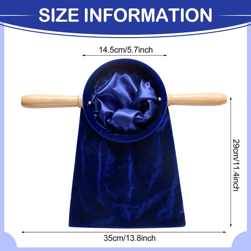 Tioncy Set of 2 Church Tithe Offering Bags with Wooden Handles Church Collection Bag with Handles for Churches Communion Supplies (Blue,13.78 x 5.71 Inch)