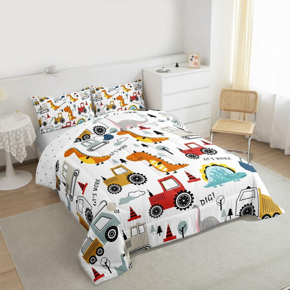 Set Set Set Set Set Feelyou Construction Comforter Kids Cartoon Dinosaur Comforter Cover for Boys Equipment Trucks