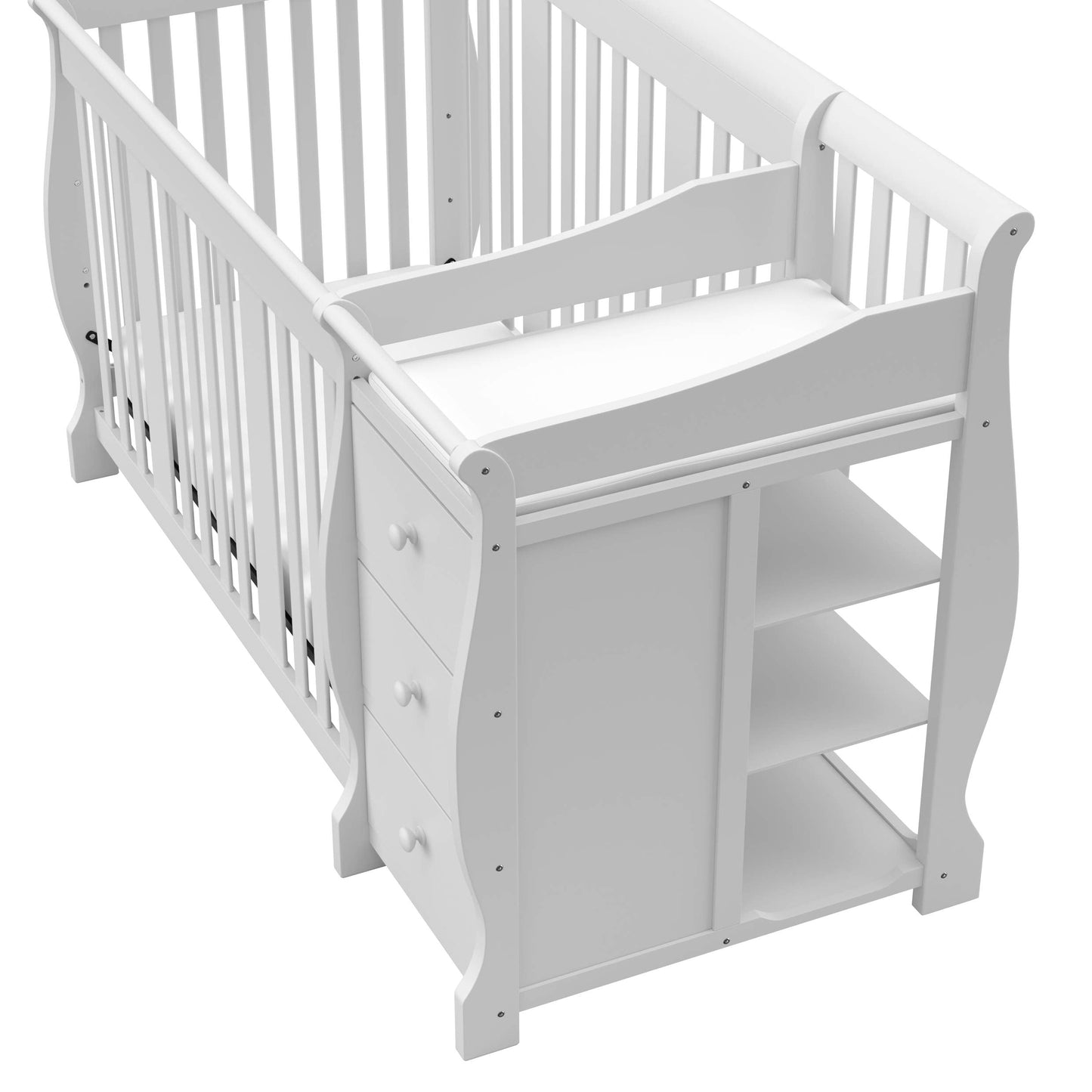 Storkcraft Portofino 5-in-1 Convertible Crib and Changer – Crib and Changing Table Combo with Drawer, Converts to Toddler Bed, Daybed and Full-Size Bed, Storage Drawer (White)