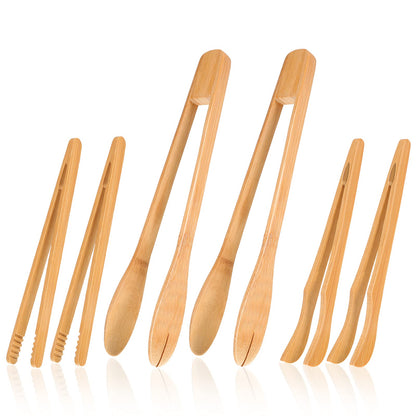 Zopeal 6 Pcs Bamboo Utensils for Cooking Wooden Toaster Tongs Long Cooking Salad Tongs for Picking up Cheese Bacon Toast Cake Fruits Bread Spaghetti for Kitchen Women Men