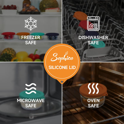 Sophico 1 Cup Round Silicone Storage Cover Lids Replacement for Anchor Hocking and Pyrex 7202-PC Glass Bowls (Container not Included) (Mix - 4 pack)