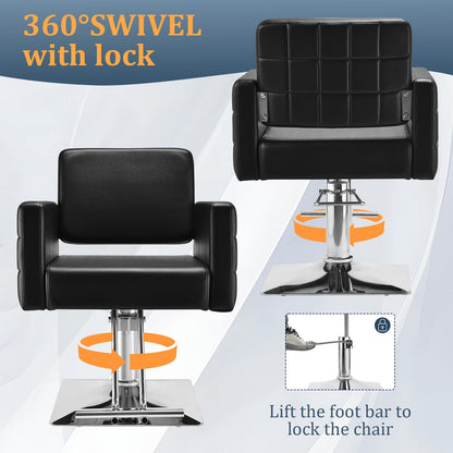 Barber Salon Chair for Barbershop - Load Weight 330 Lbs,Heavy Duty Hydraulic Pump Height Adjustable,360°Swivel with Footrest,Soft Leather with Armrest,Salon Spa,Hair Styling Stylist,Braiding (Black)