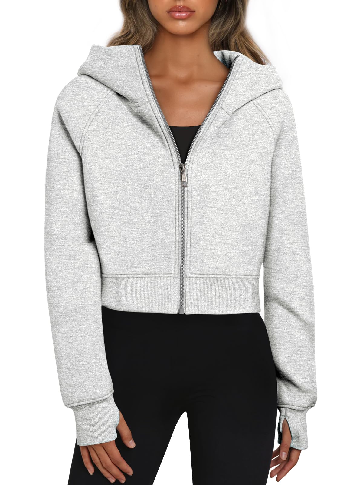 Trendy Queen Womens Zip Up Hoodies Jackets Cropped Sweatshirts Fleece Fall Outfits Casual Comfy Y2k Tops Winter Clothes 2025 Grey S