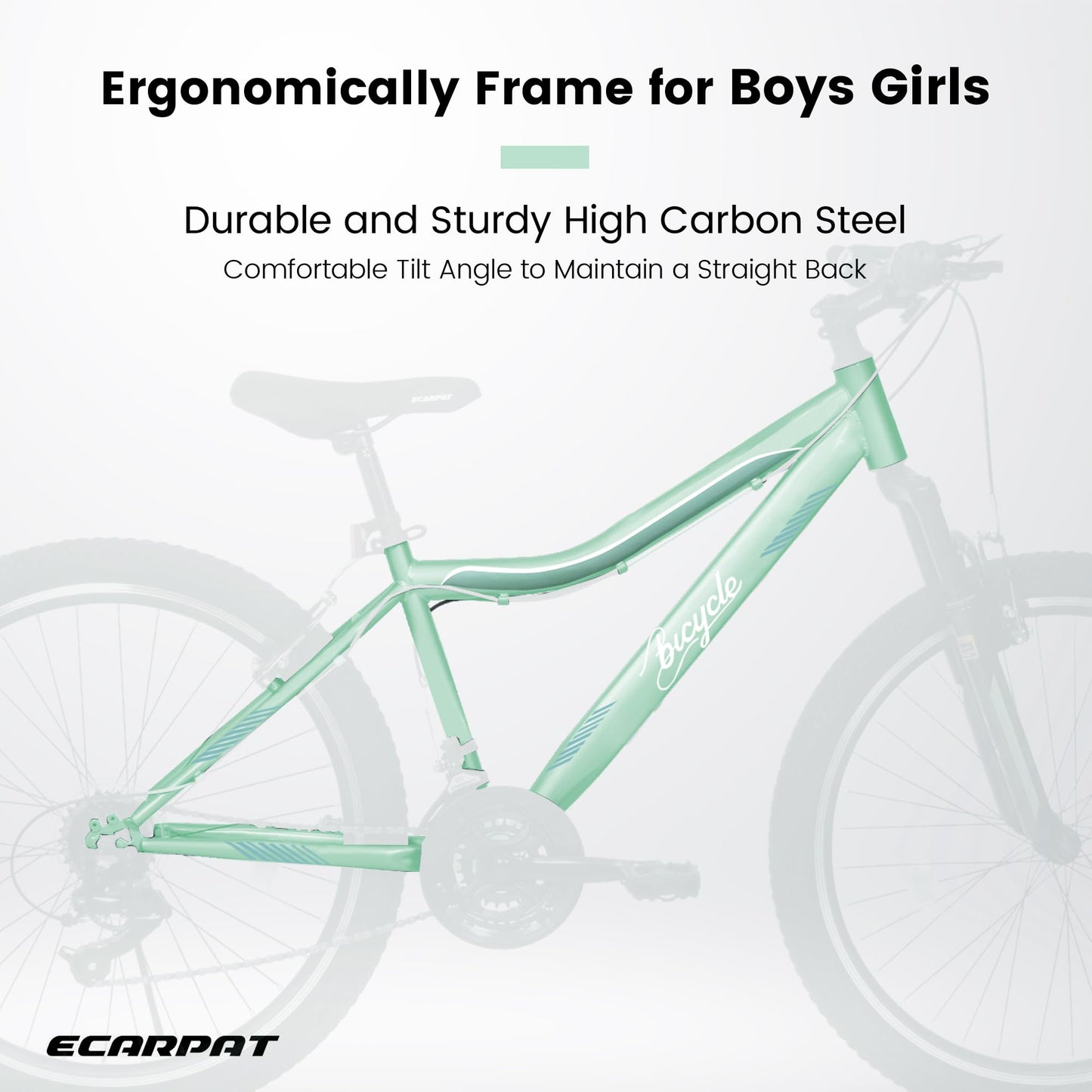 HIWORK Mountain Bike 26 Inch, High Density Carbon Steel Frame Girls Bike with 21-Speed Front Suspension Dual V-Brakes, Bike for Teenagers Girls Womens Bicycle | Light Green
