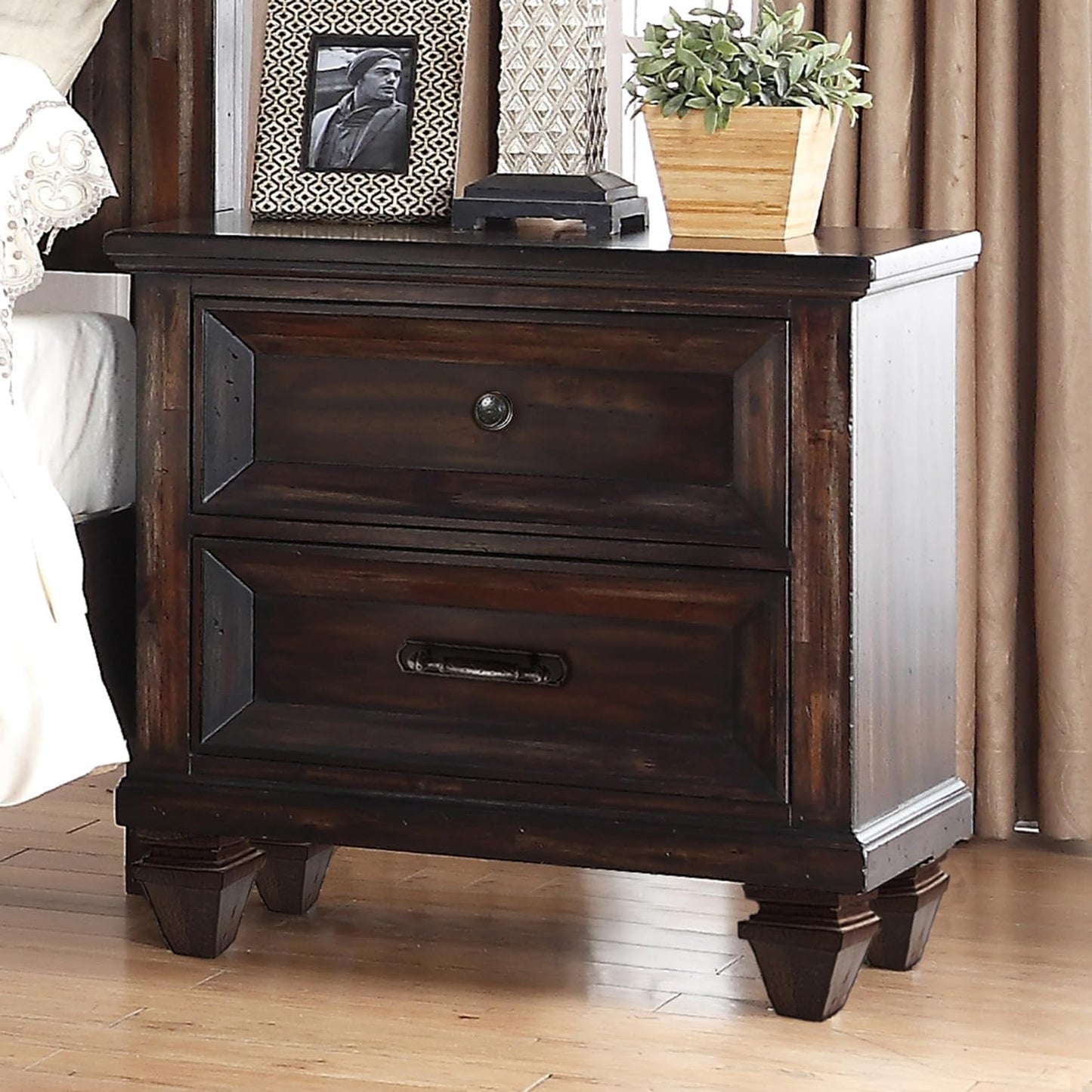 New Classic Furniture Sevilla Wood 2-Drawer Nightstand, Walnut